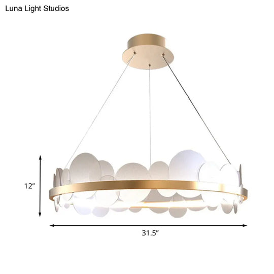 Contemporary Acrylic Round Panel Hanging Chandelier - Led Gold Pendant With Ring Design In