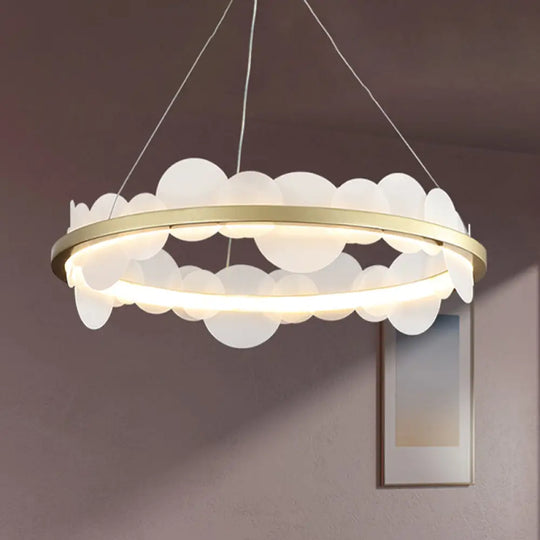 Contemporary Led Acrylic Chandelier Pendant In White/Warm Light - Gold Ring Design 23.5’/31.5’