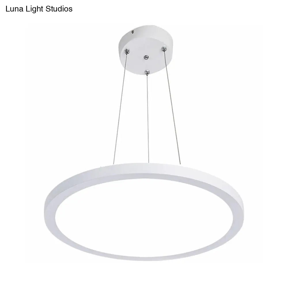 Contemporary White Led Office Pendant Light: Round Acrylic Chandelier