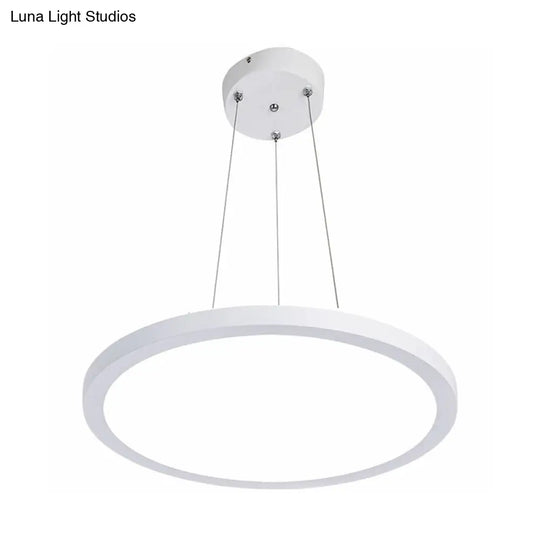 Contemporary White Led Office Pendant Light: Round Acrylic Chandelier