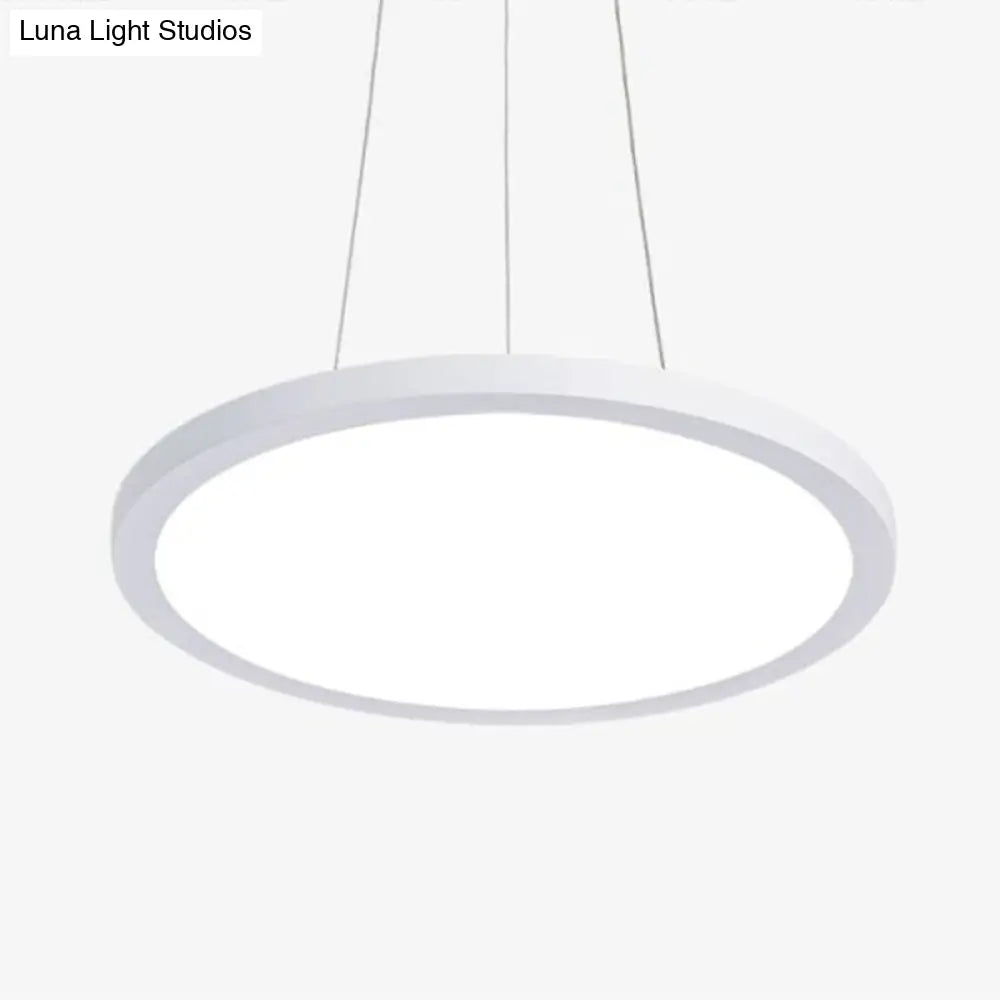 Contemporary White Led Office Pendant Light: Round Acrylic Chandelier