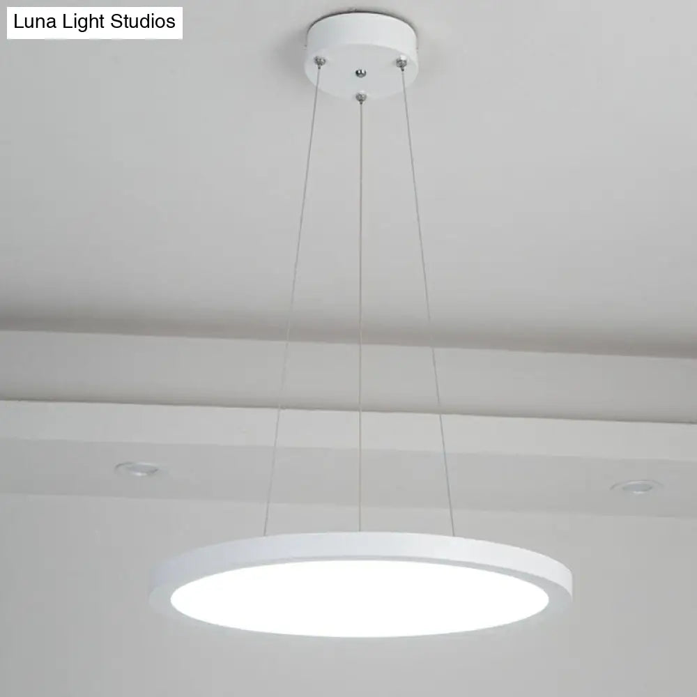 Contemporary White Led Office Pendant Light: Round Acrylic Chandelier / 16