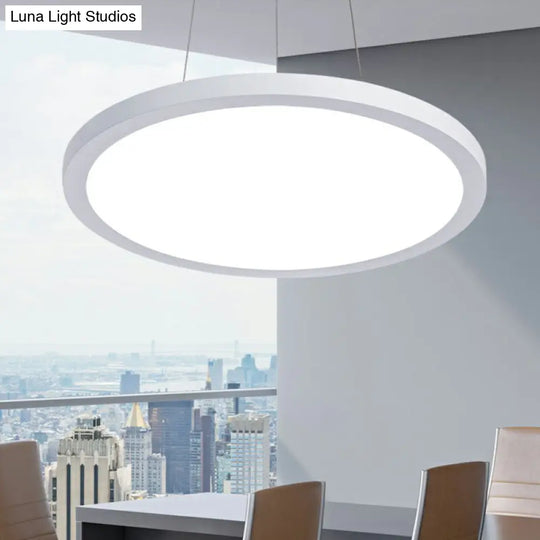 Contemporary White Led Office Pendant Light: Round Acrylic Chandelier