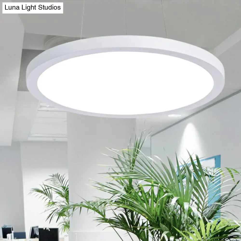 Contemporary White Led Office Pendant Light: Round Acrylic Chandelier