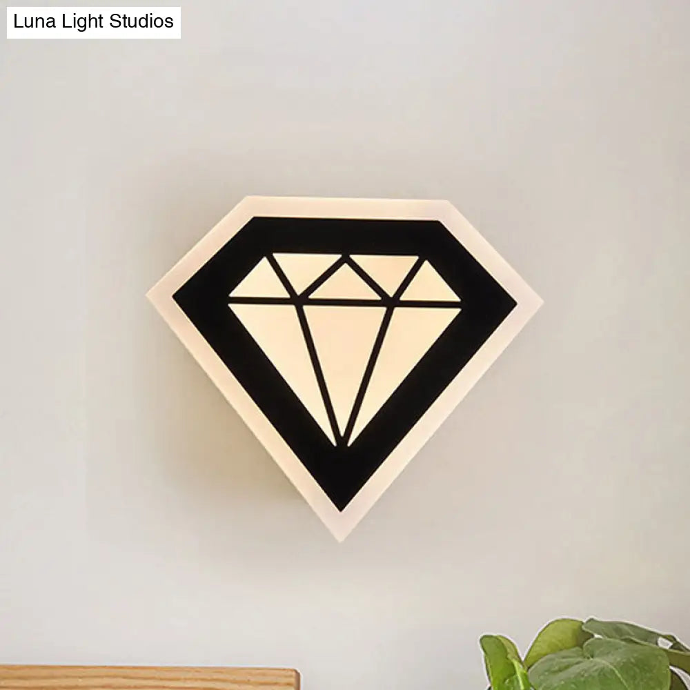 Contemporary Led Acrylic Diamond Bedside Wall Lamp In Warm/White Light - Black/White Sconce Fixture