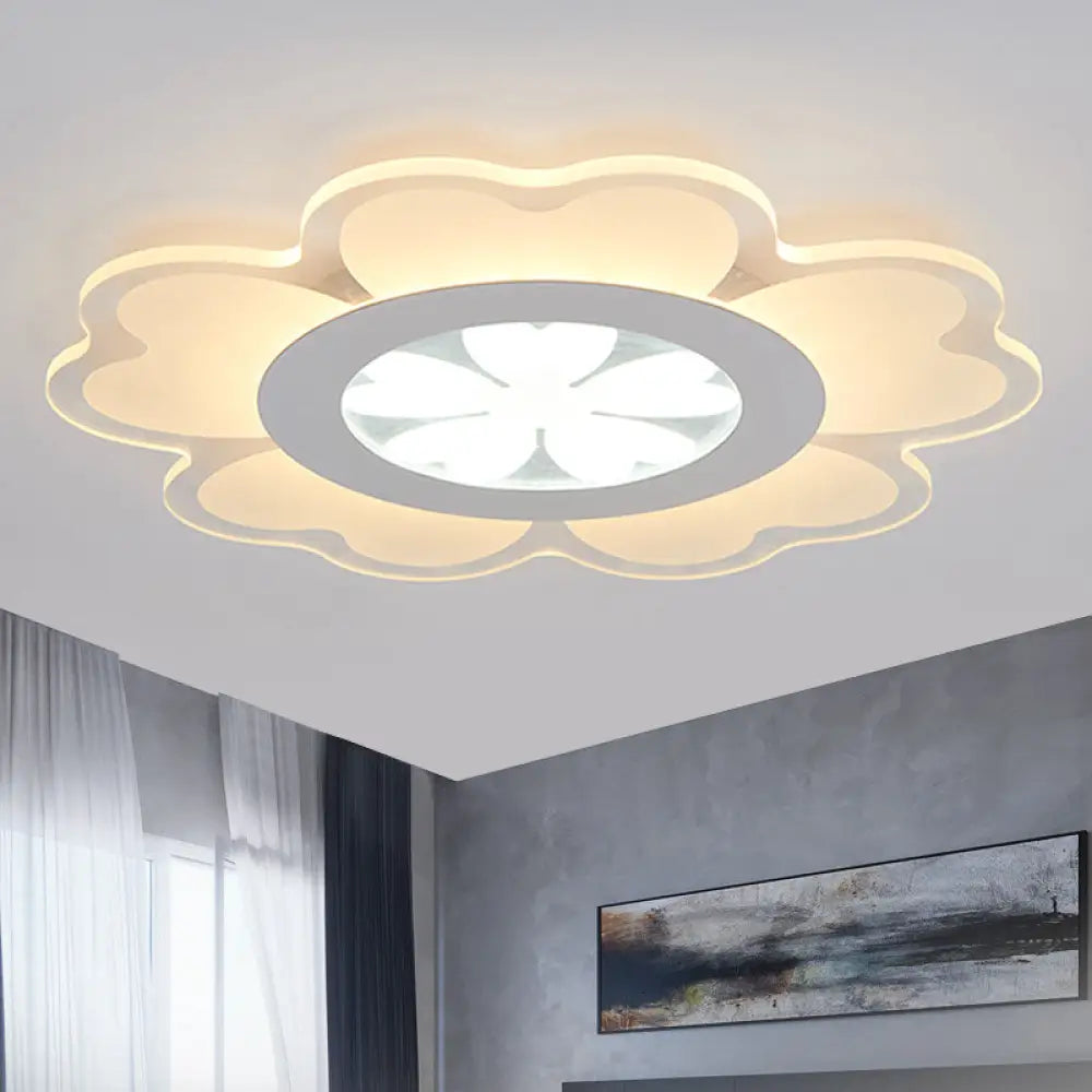 Contemporary Led Acrylic Flush Mount Lamp - White Floral Light Fixture For Living Room