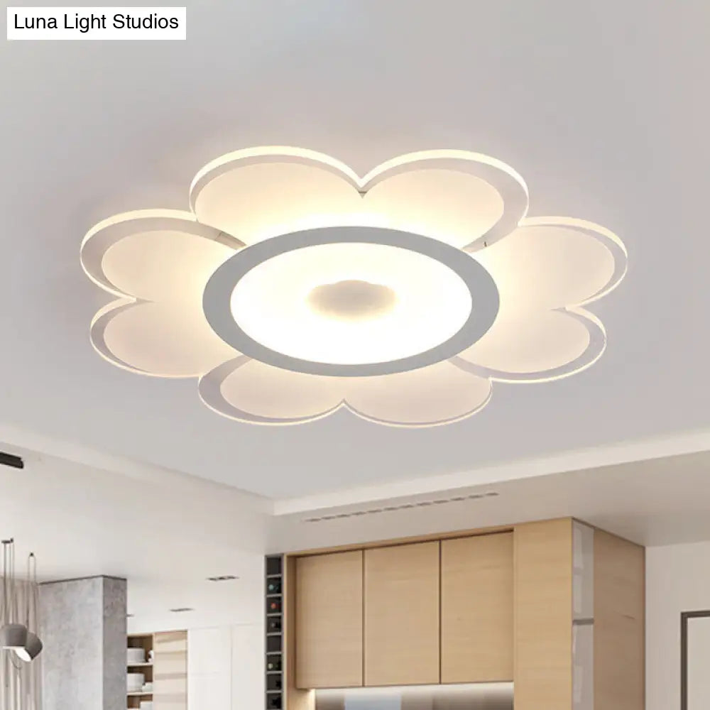 Contemporary Led Acrylic Flushmount Ceiling Lamp - White Flower Design Stepless Remote Dimming