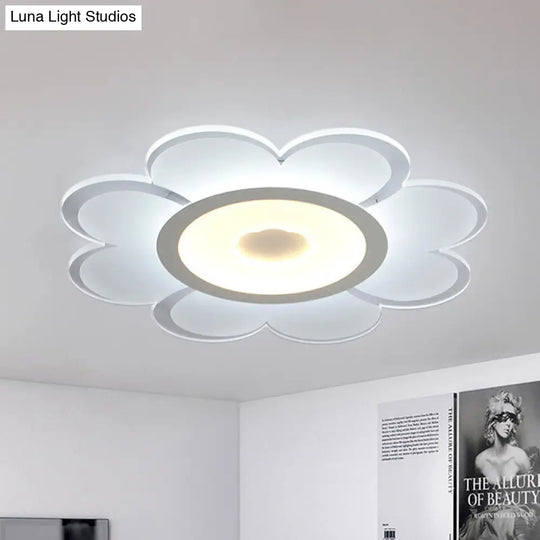 Contemporary Led Acrylic Flushmount Ceiling Lamp - White Flower Design Stepless Remote Dimming