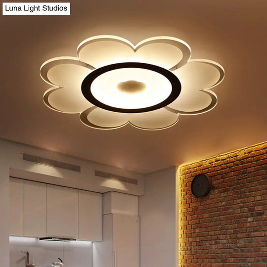 Contemporary Led Acrylic Flushmount Ceiling Lamp - White Flower Design Stepless Remote Dimming