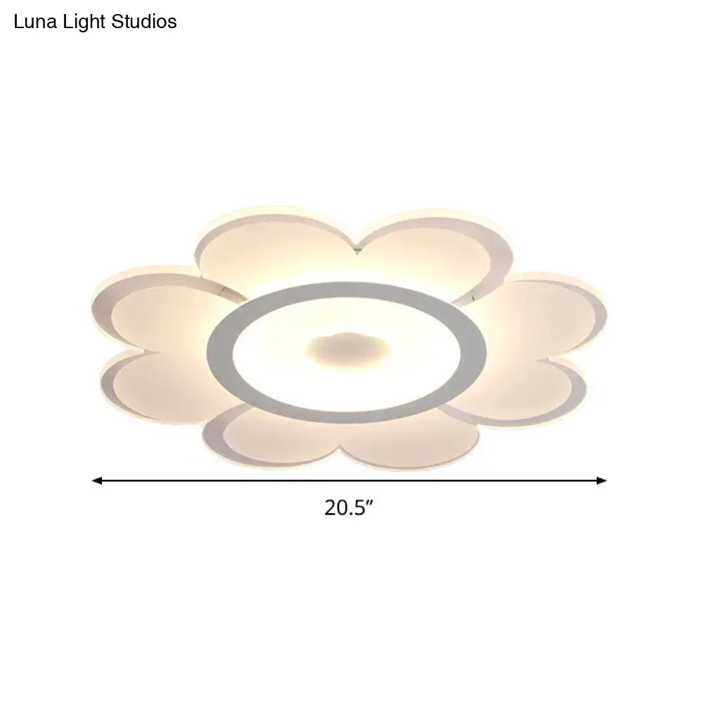 Contemporary Led Acrylic Flushmount Ceiling Lamp - White Flower Design Stepless Remote Dimming