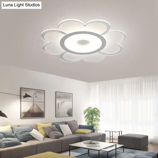 Contemporary Led Acrylic Flushmount Ceiling Lamp - White Flower Design Stepless Remote Dimming