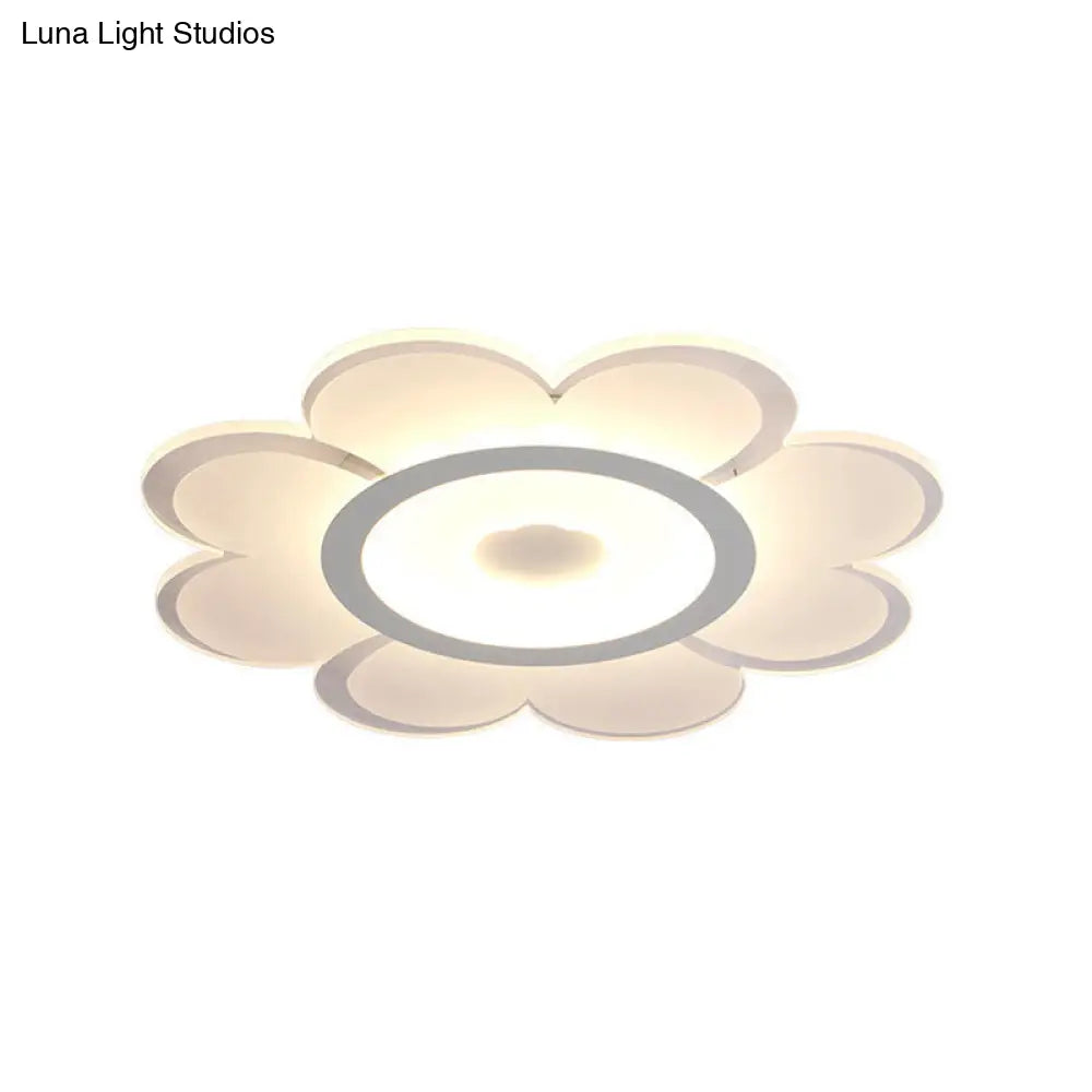 Contemporary Led Acrylic Flushmount Ceiling Lamp - White Flower Design Stepless Remote Dimming