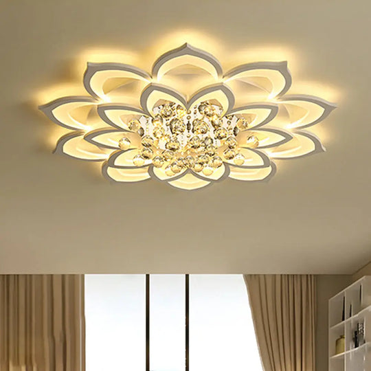 Contemporary Led Acrylic Flushmount Ceiling Light With Crystal Drop In Warm/White - 27’/31.5’ W