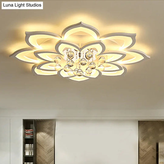 Contemporary Led Acrylic Flushmount Ceiling Light With Crystal Drop In Warm/White - 27’/31.5’ W