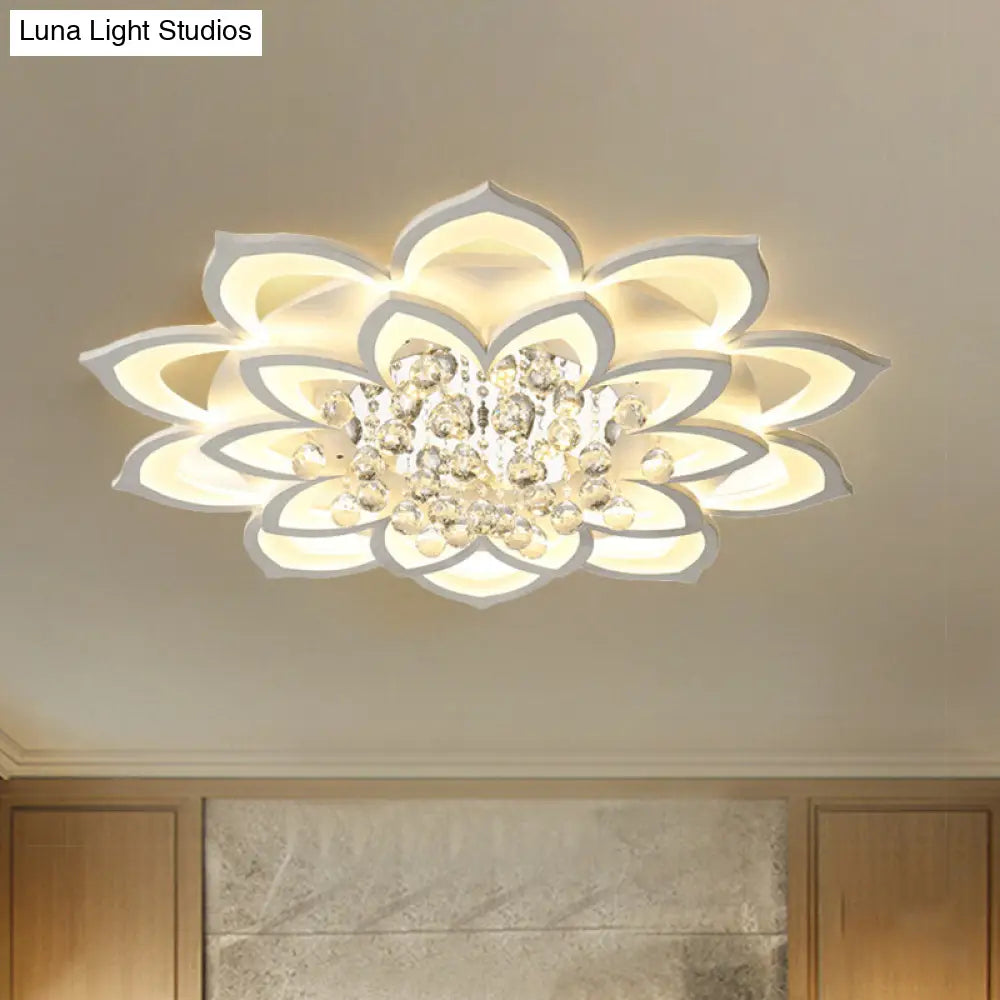 Contemporary Led Acrylic Flushmount Ceiling Light With Crystal Drop In Warm/White - 27/31.5 W