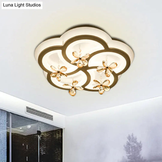 Contemporary Led Acrylic Flushmount Lamp - White Flower/Cloud/Moon Design For Bedroom / Flower