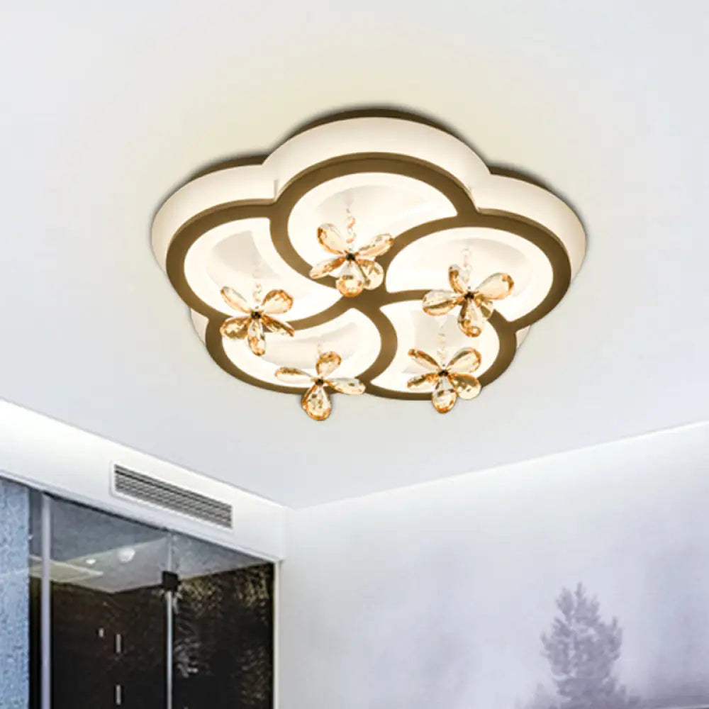 Contemporary Led Acrylic Flushmount Lamp - White Flower/Cloud/Moon Design For Bedroom / Flower