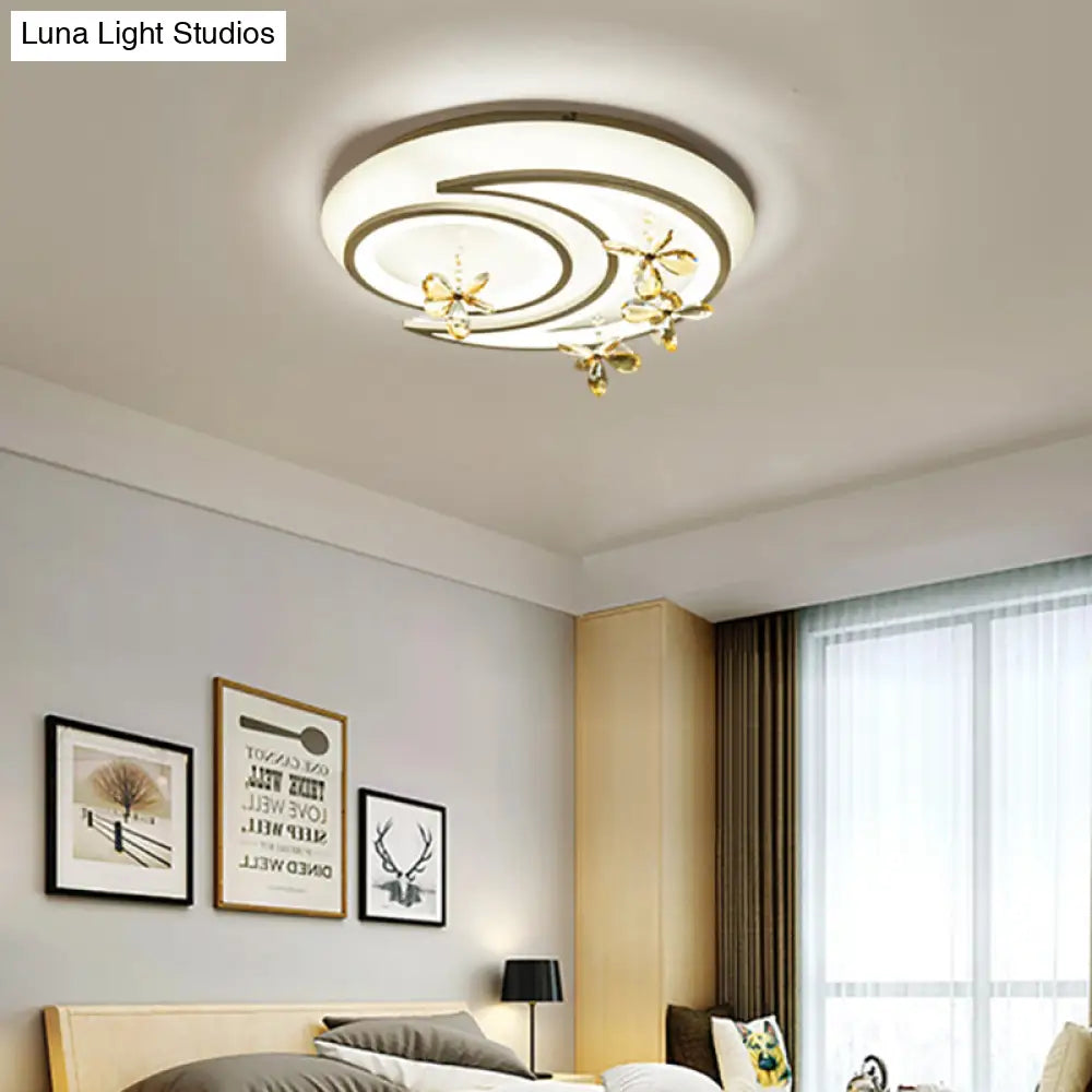 Contemporary Led Acrylic Flushmount Lamp - White Flower/Cloud/Moon Design For Bedroom