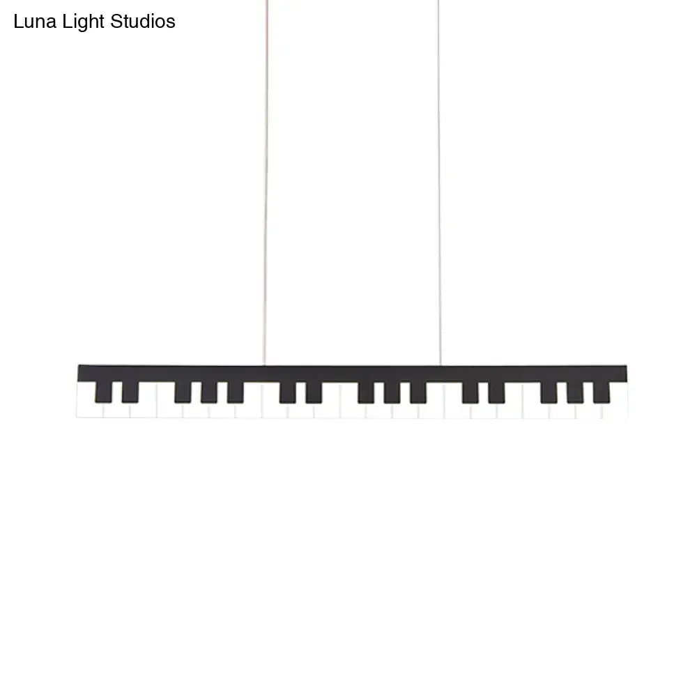 Contemporary Led Acrylic Pendant Ceiling Light In White/Black Piano Key Shape - 3 Options