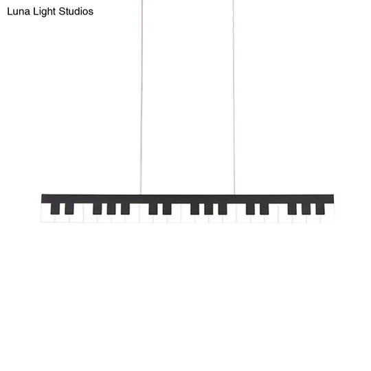 Contemporary Led Acrylic Pendant Ceiling Light In White/Black Piano Key Shape - 3 Options