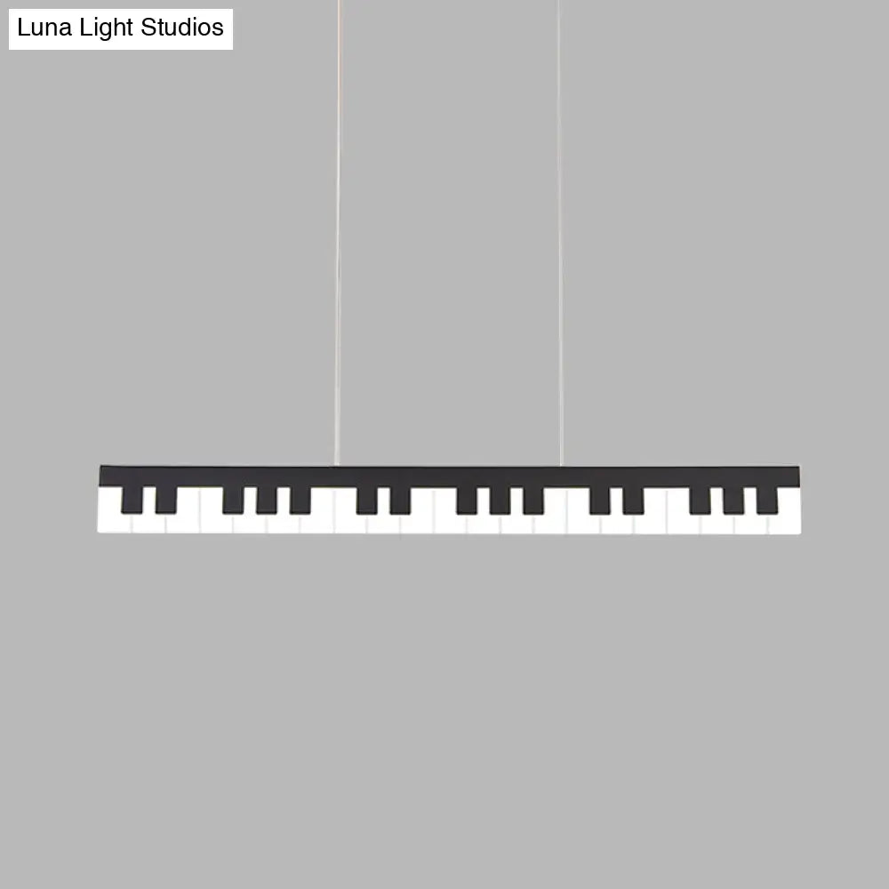 Contemporary Led Acrylic Hanging Ceiling Light In White/Black Piano Key Shape White/Warm/Natural