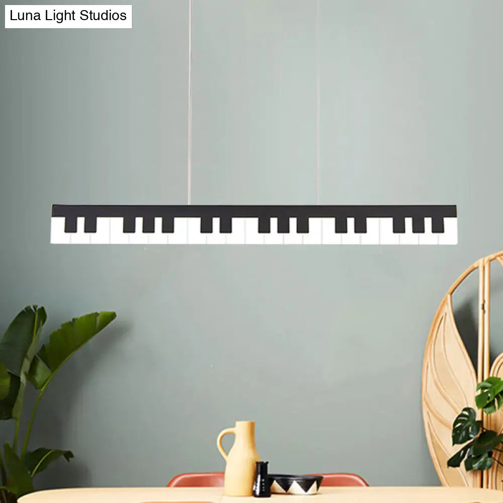 Contemporary Led Acrylic Hanging Ceiling Light In White/Black Piano Key Shape White/Warm/Natural