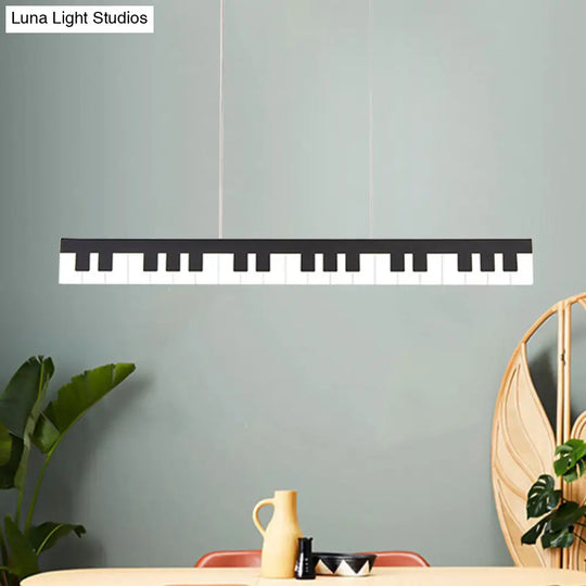 Contemporary Led Acrylic Hanging Ceiling Light In White/Black Piano Key Shape White/Warm/Natural