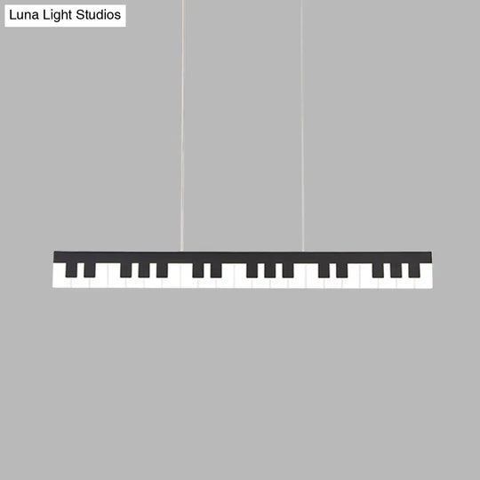 Contemporary Led Acrylic Pendant Ceiling Light In White/Black Piano Key Shape - 3 Options