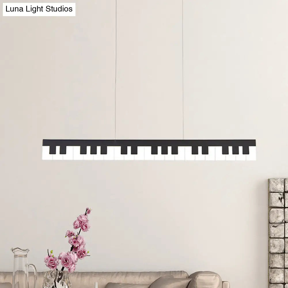 Contemporary Led Acrylic Hanging Ceiling Light In White/Black Piano Key Shape White/Warm/Natural