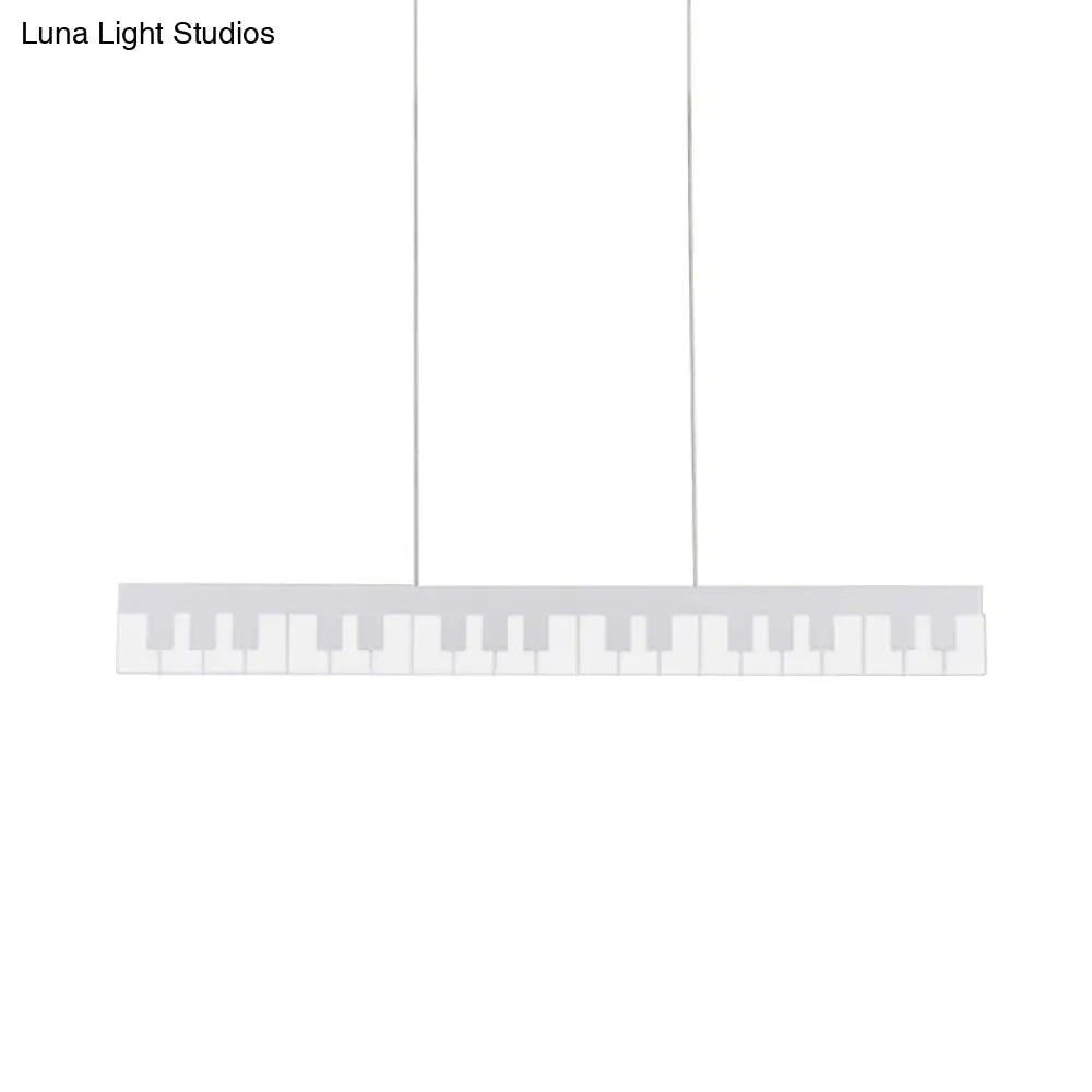 Contemporary Led Acrylic Hanging Ceiling Light In White/Black Piano Key Shape White/Warm/Natural