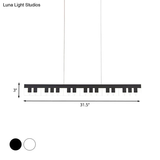 Contemporary Led Acrylic Hanging Ceiling Light In White/Black Piano Key Shape White/Warm/Natural