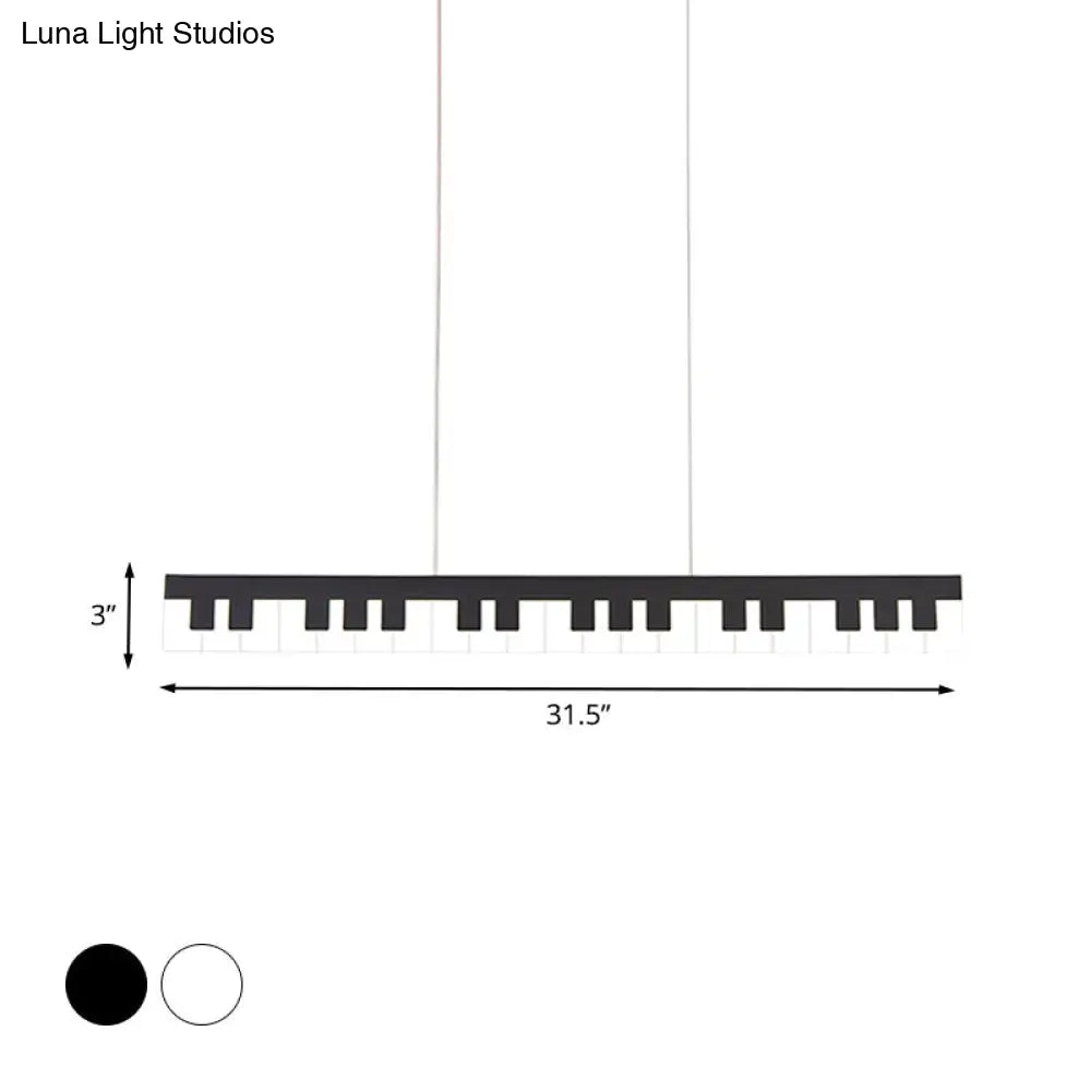 Contemporary Led Acrylic Pendant Ceiling Light In White/Black Piano Key Shape - 3 Options