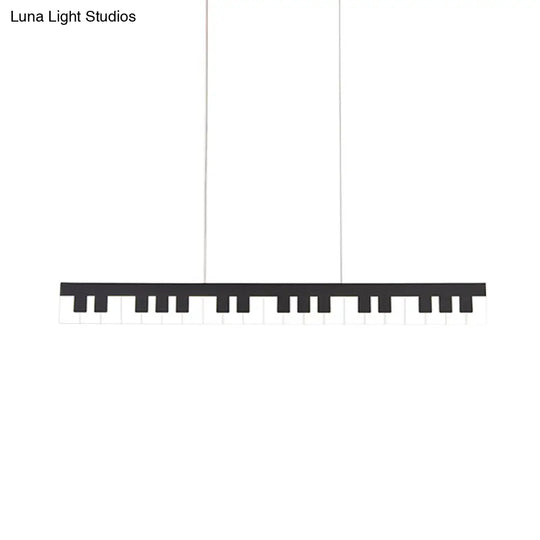 Contemporary Led Acrylic Hanging Ceiling Light In White/Black Piano Key Shape White/Warm/Natural