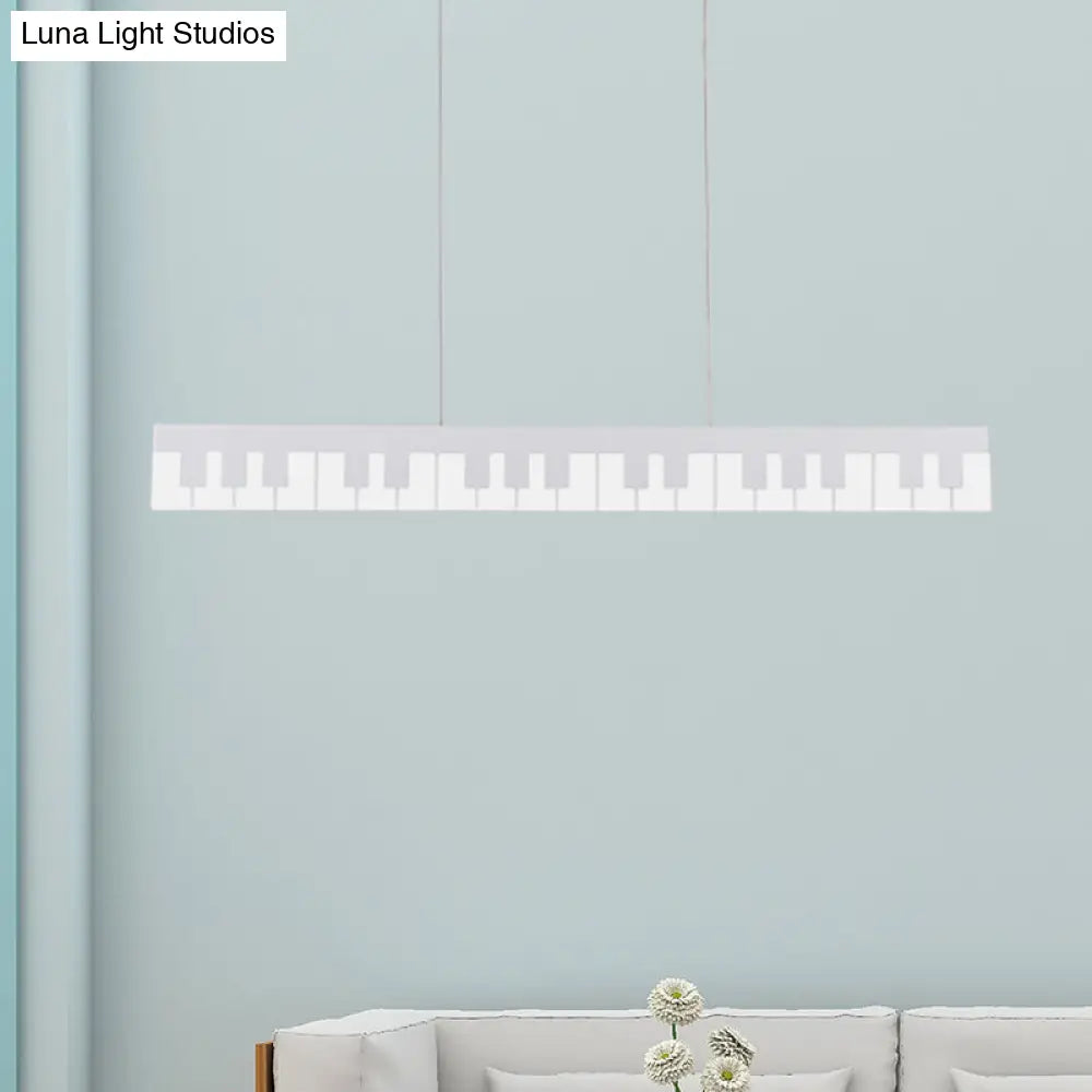 Contemporary Led Acrylic Hanging Ceiling Light In White/Black Piano Key Shape White/Warm/Natural