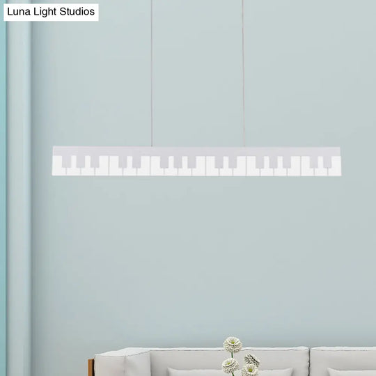 Contemporary Led Acrylic Hanging Ceiling Light In White/Black Piano Key Shape White/Warm/Natural