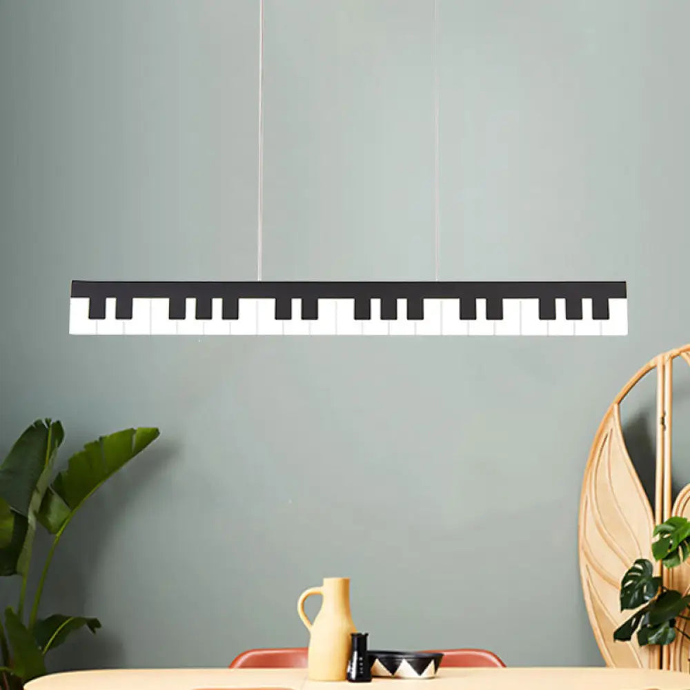 Contemporary Led Acrylic Pendant Ceiling Light In White/Black Piano Key Shape - 3 Options Black /