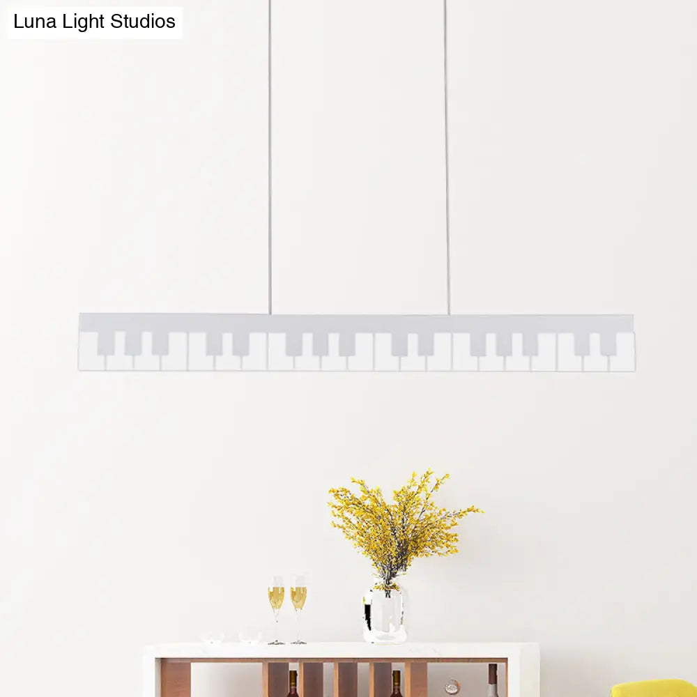 Contemporary Led Acrylic Hanging Ceiling Light In White/Black Piano Key Shape White/Warm/Natural