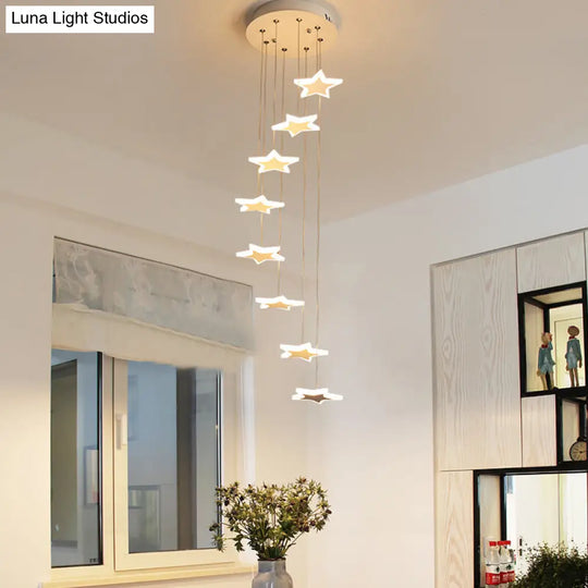 Spiral Hanging Star Lights - Led Cluster Pendant In Warm/White Light 8 / White Warm