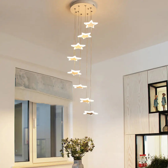 Contemporary Led Acrylic Spiral Hanging Star Lights - 8/12/18 Heads Warm/White Light 8 / White Warm