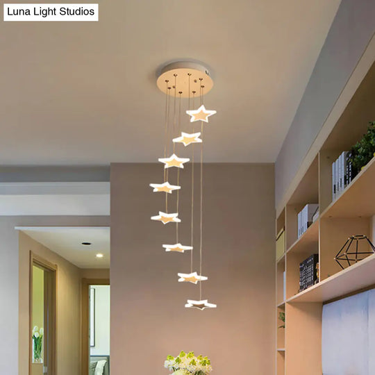 Spiral Hanging Star Lights - Led Cluster Pendant In Warm/White Light