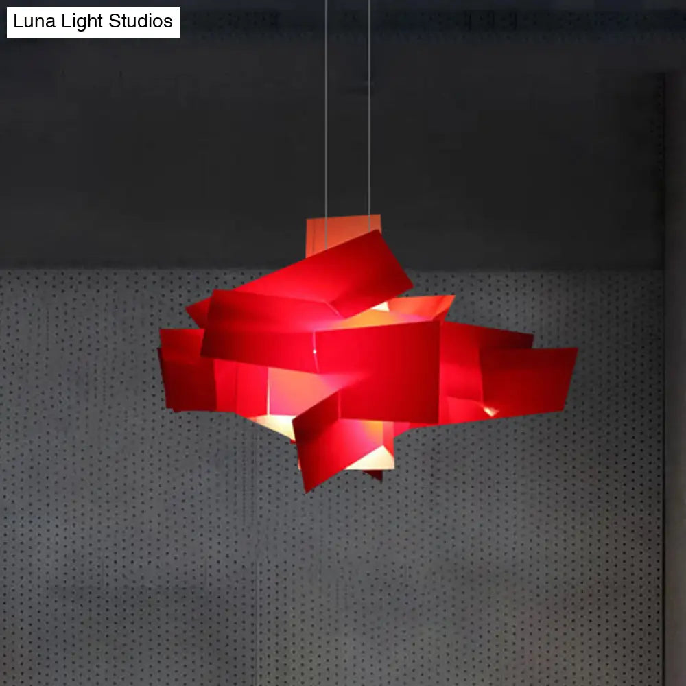 Contemporary Led Acrylic Suspension Light - White/Red Irregular Pendant For Dining Table