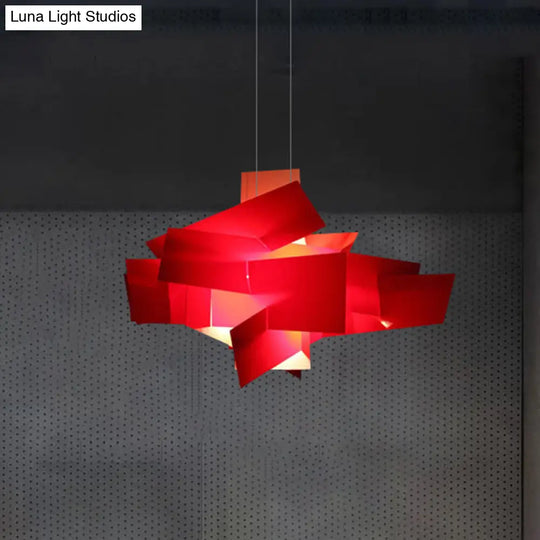 Contemporary Led Acrylic Suspension Light - White/Red Irregular Pendant For Dining Table