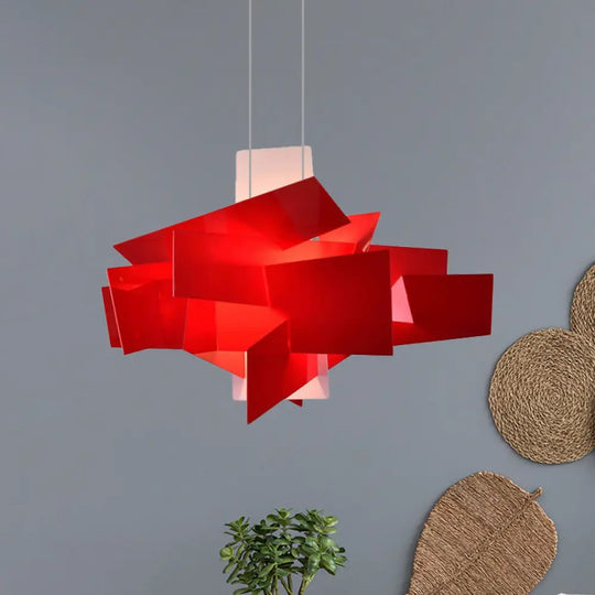 Contemporary Led Acrylic Suspension Light - White/Red Irregular Pendant For Dining Table Red