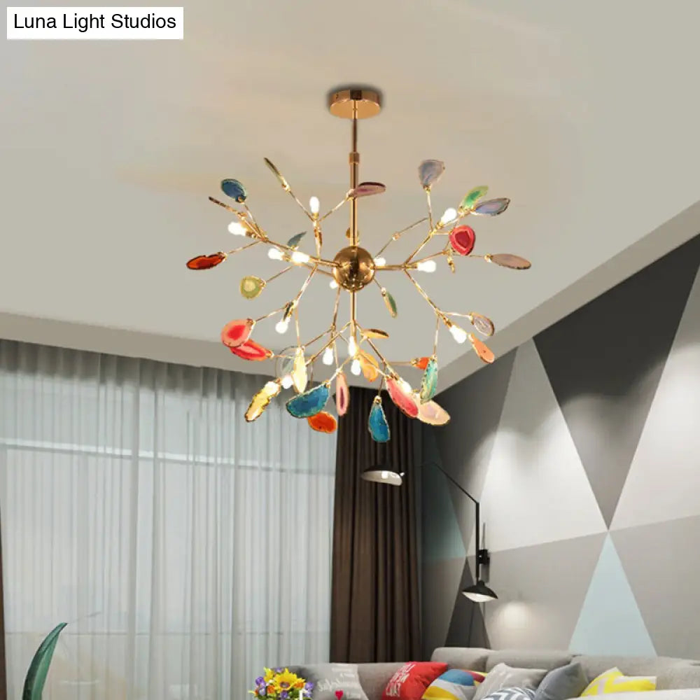 Contemporary Led Agate Suspension Pendant Light For Dining Room - Gold Leaf Chandelier Lighting 20 /