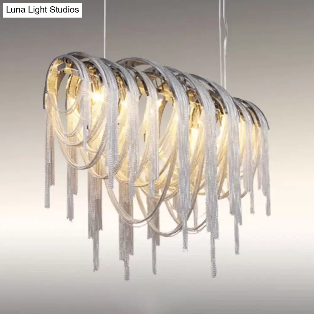 Contemporary Led Chainmail Chandelier: Aluminum Suspension Pendant Light For Living Room