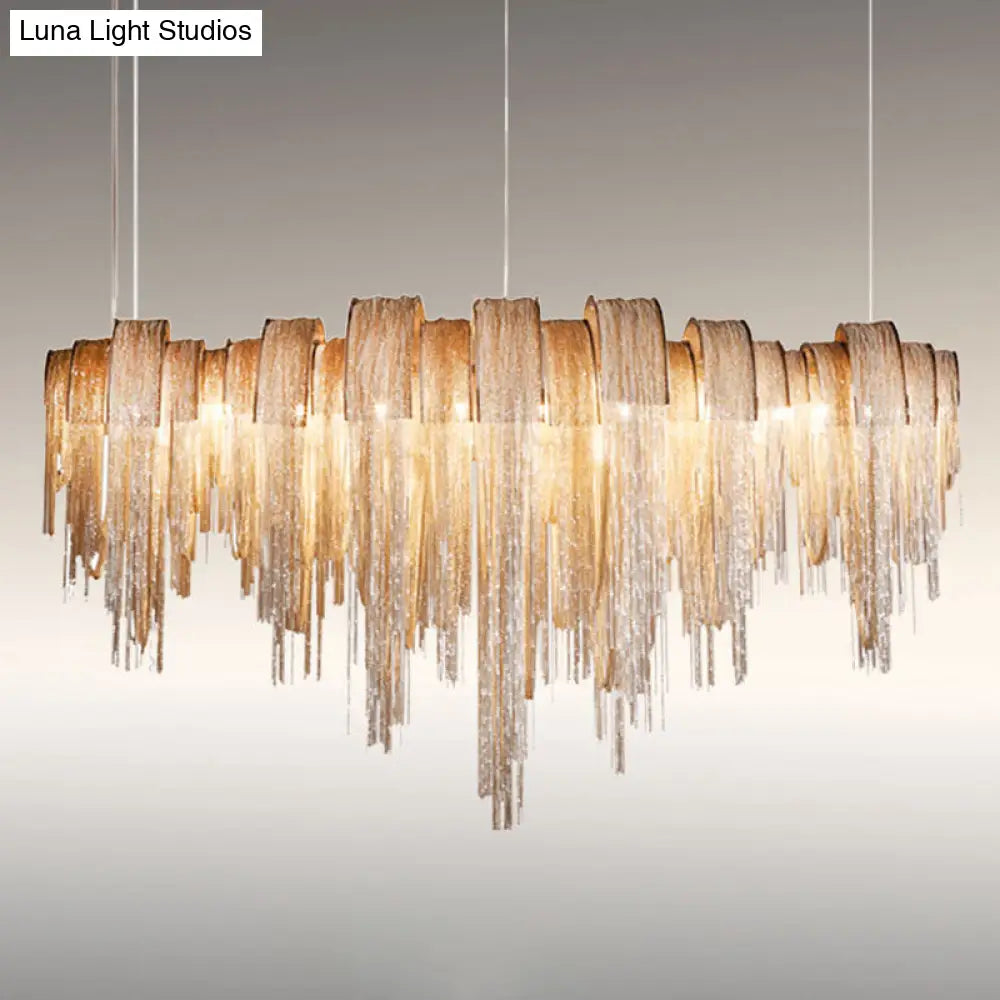 Contemporary Led Chainmail Chandelier: Aluminum Suspension Pendant Light For Living Room