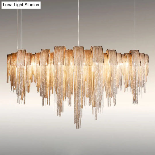 Contemporary Led Chainmail Chandelier: Aluminum Suspension Pendant Light For Living Room