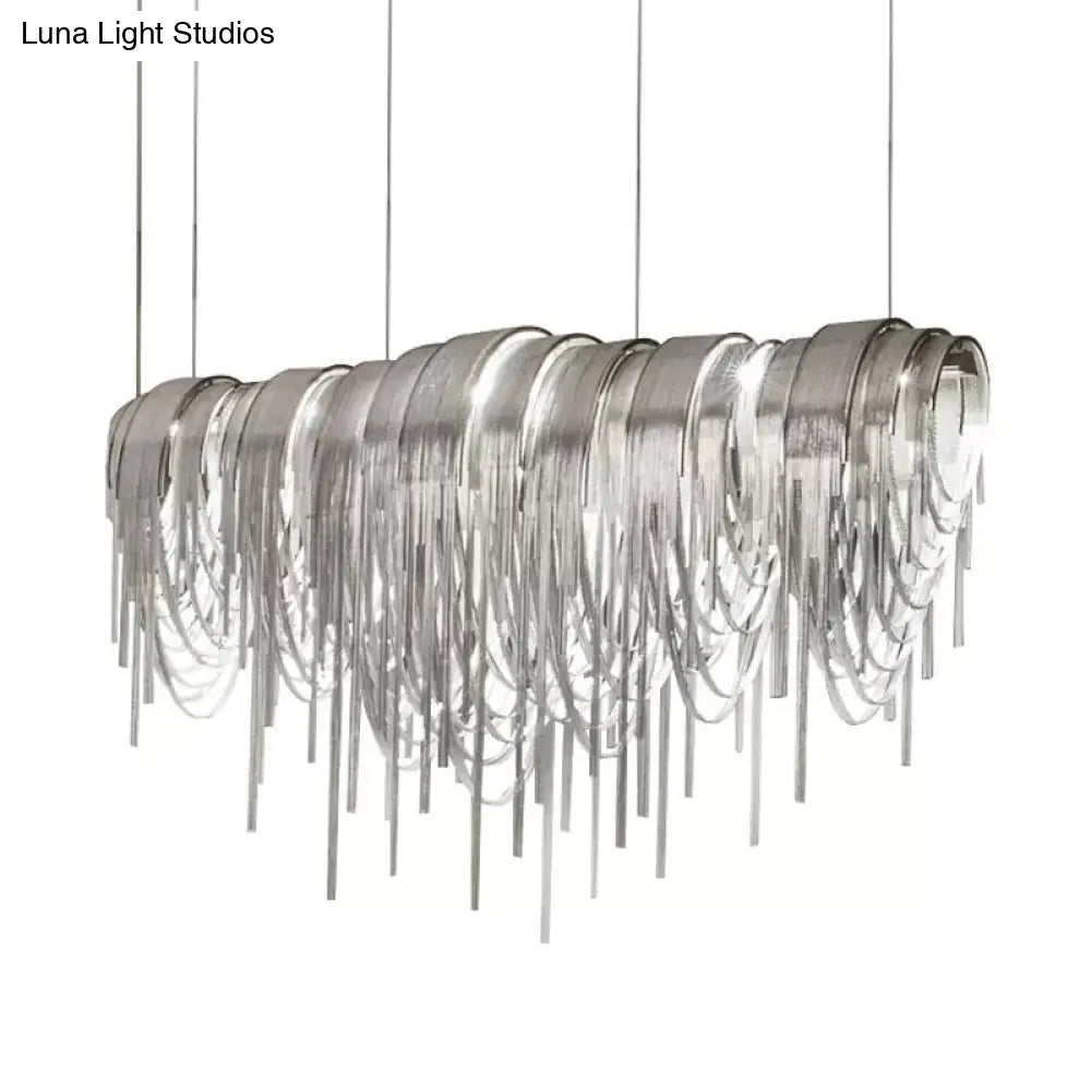 Contemporary Led Chainmail Chandelier: Aluminum Suspension Pendant Light For Living Room