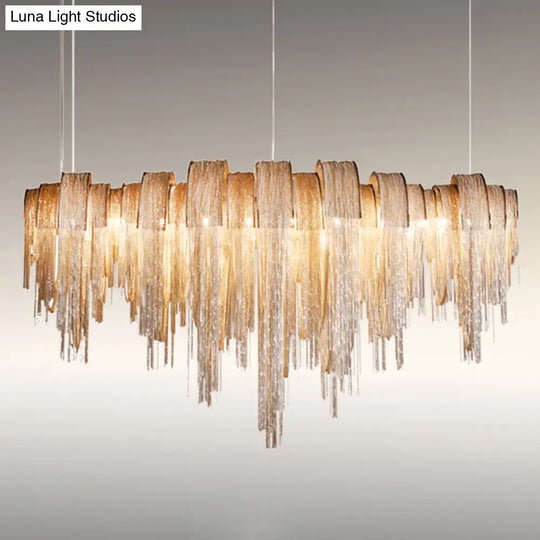 Contemporary Led Aluminum Chainmail Chandelier Pendant Light For Living Room