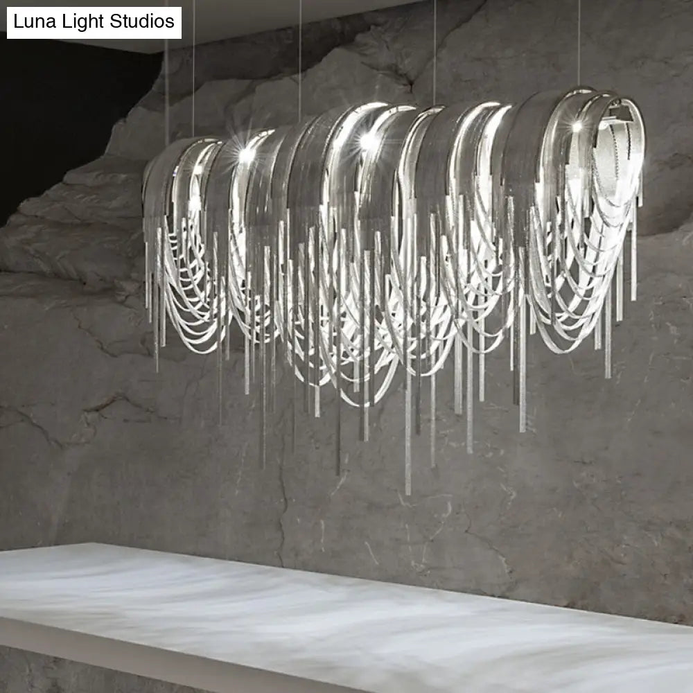 Contemporary Led Chainmail Chandelier: Aluminum Suspension Pendant Light For Living Room